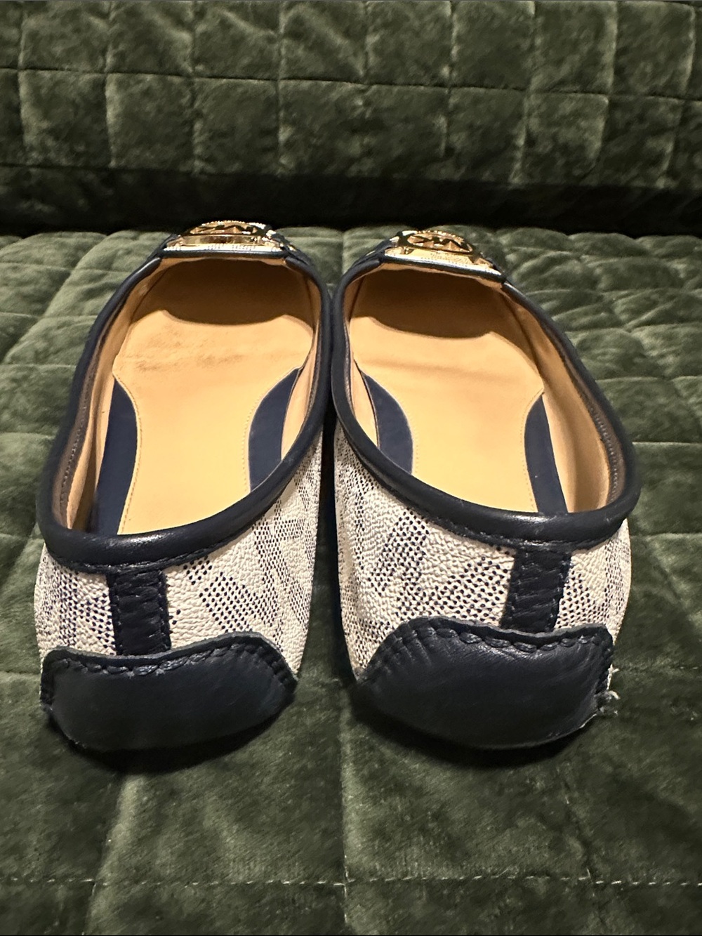 Michael Kors Navy & White MK Signature Logo Ballet Flats with Gold Hardware - Picture 3 of 16